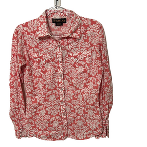🛼Ariat Coral and White Floral Shirt long sleeves size XS GUC